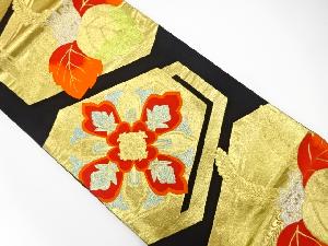 アンティーク　亀甲に花・桐模様織り出し袋帯（着用可）